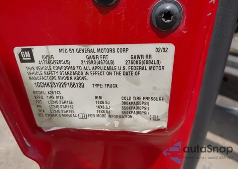 2002 Chevrolet Silverado 2500Hd Lt из США, поврежденный, VIN 1GCHK23102F188130